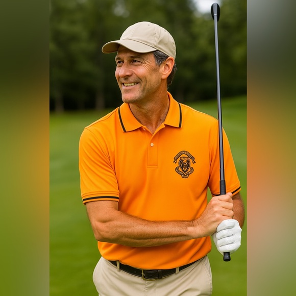 Iain Roberts Other - Iain‎ Roberts Cotton Pique Polo Shirt. Orange Black Embroidery. Men’s XL. Rare!